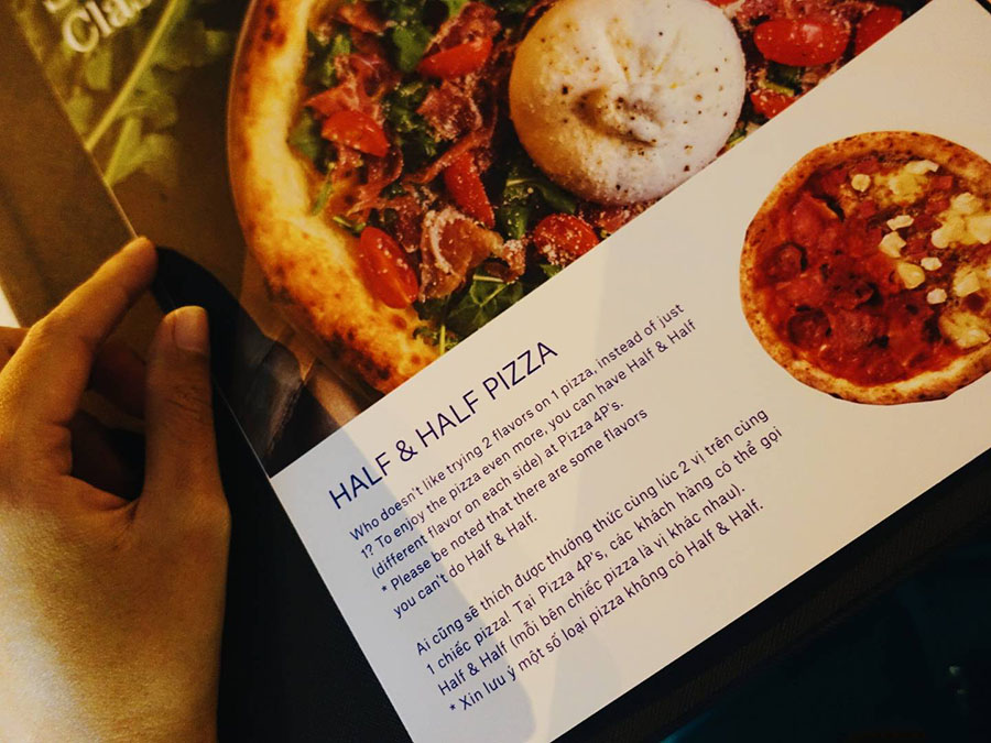 menu của pizza 4p's