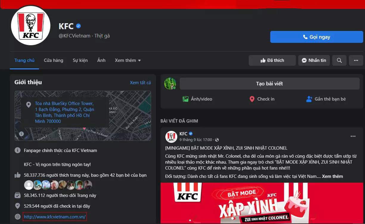 trang facebook của kfc việt nam