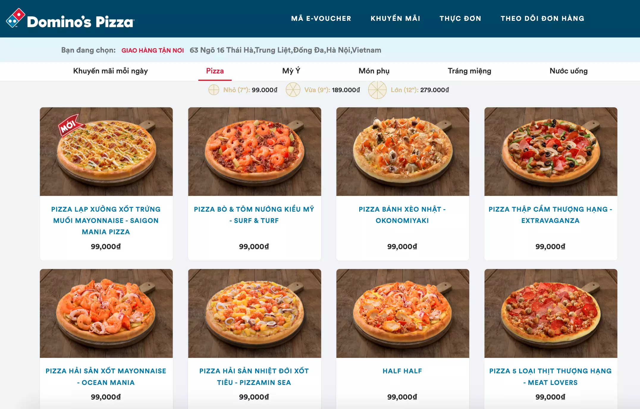 mức giá domino pizza